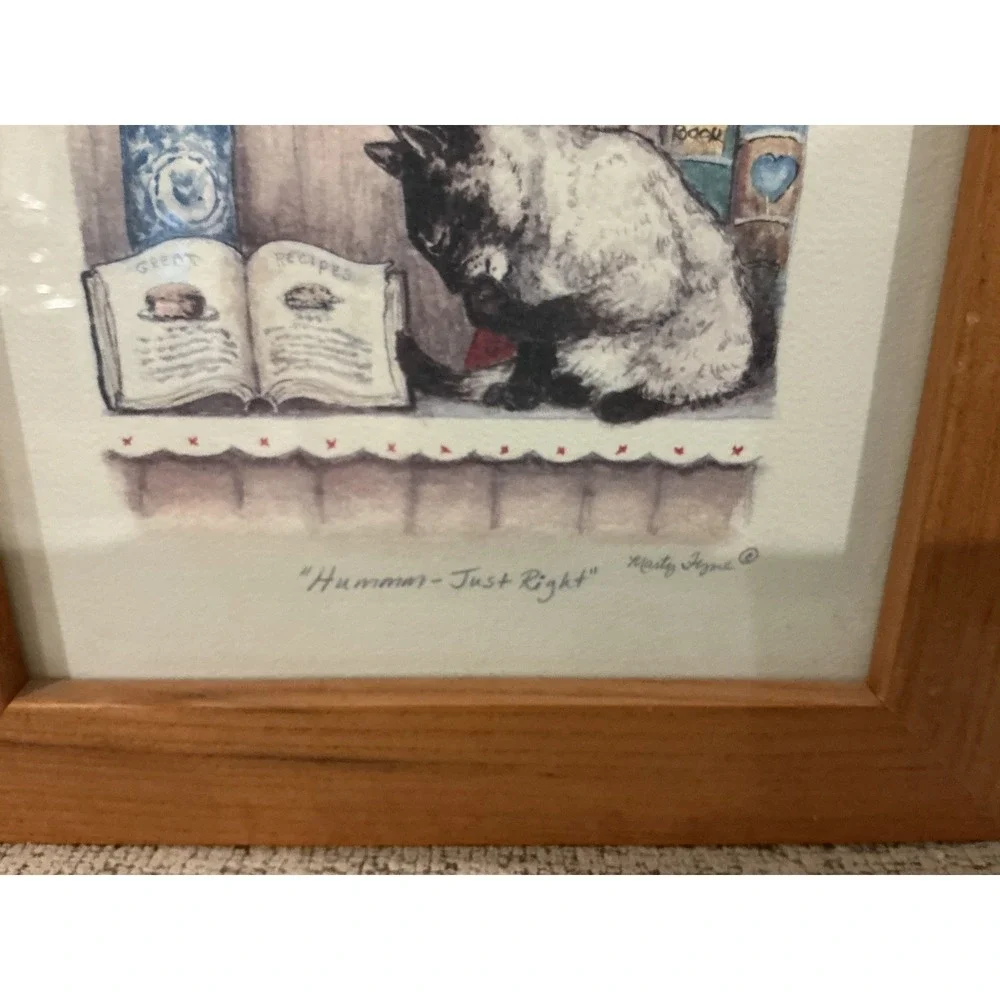 Marty Igne Framed Cat Prints Set of 2 Wood Frame Hummm Just Right Sugar Plums